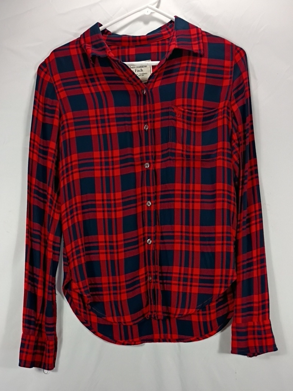 EUC Abercrombie & Fitch Red & Navy Plaid Button-Up Shirt Women's Size XS Fall